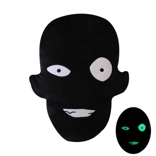 Fluorescent human head plush pillow, black