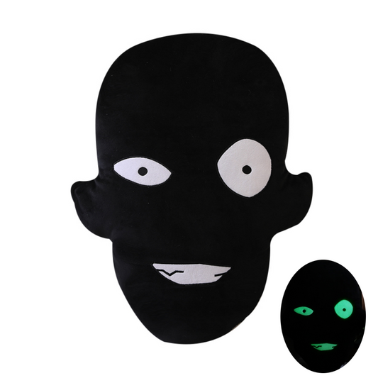 Cojín de peluche cabeza humana fluorescente, negro