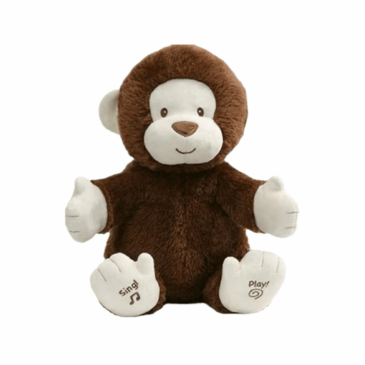 Monkey interactive toy that can clap Musical Stuffed Animal Singing Plush Toy Adorable Electric Animate Gift for Kids, Brown, 11''