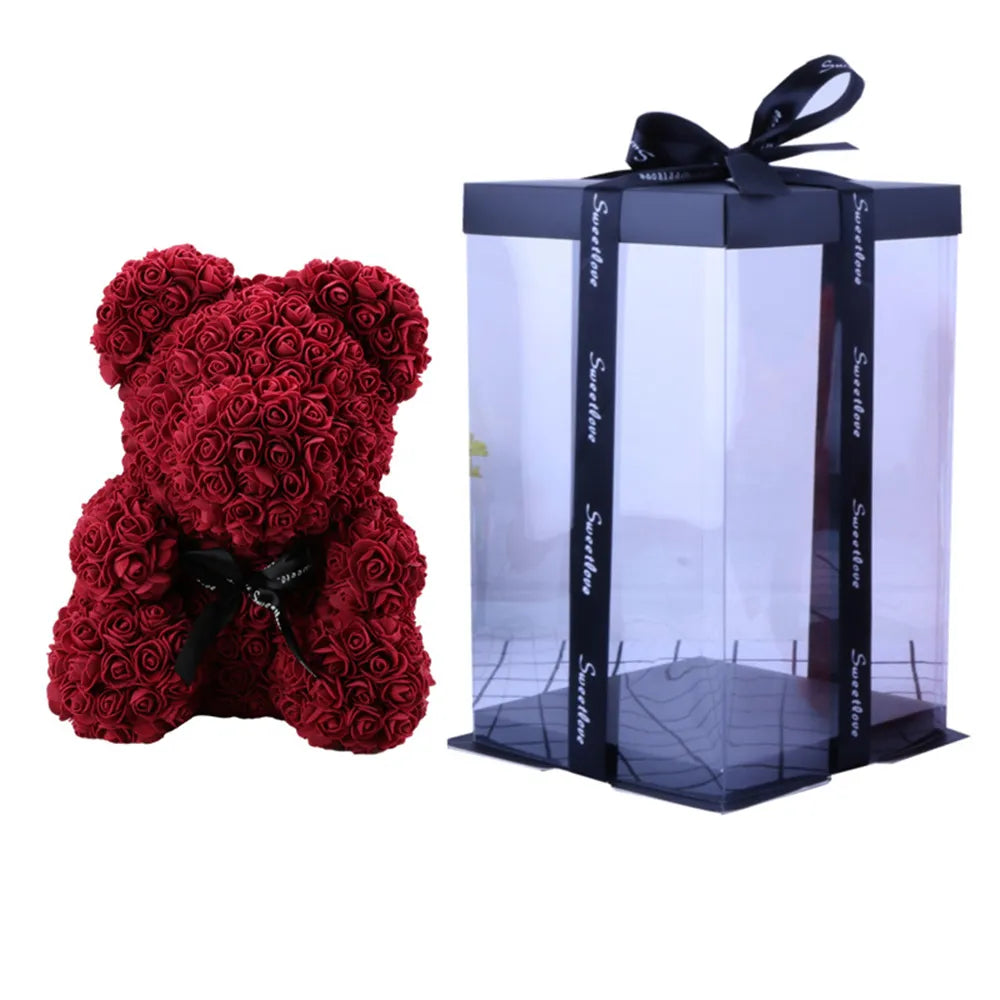 Regalo del Día de San Valentín, rosa roja de 25cm, oso de peluche, flor  rosa, decoración Artificial, regalos de Navidad, regalo de San Valentín  para