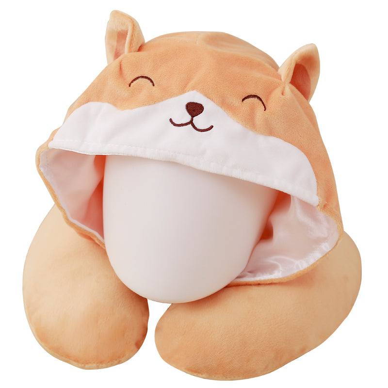 Cute Shiba Inu neck pillow and hat combo soft memory U shaped pillow