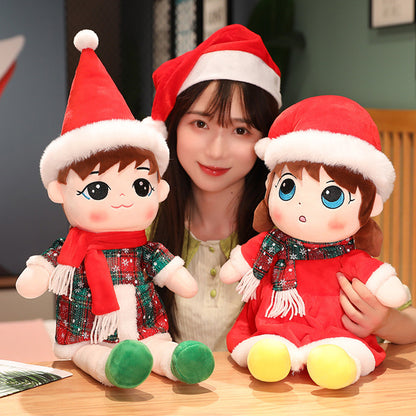 Plush Christmas Stuffed Dolls, Boy and Girl Holiday Cute Plush Toys