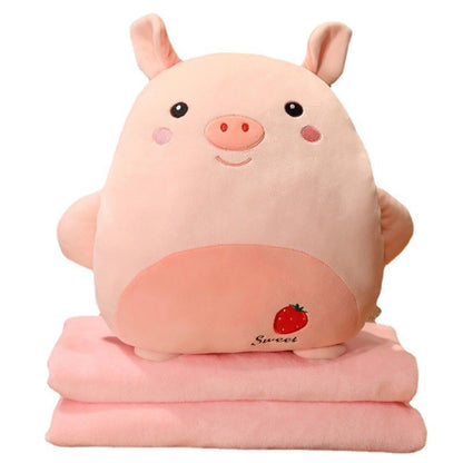 Travel Blanket and Pillow Set and Hand Warmer Pillow Cushion 3-in-1 Plush Stuffed Animal